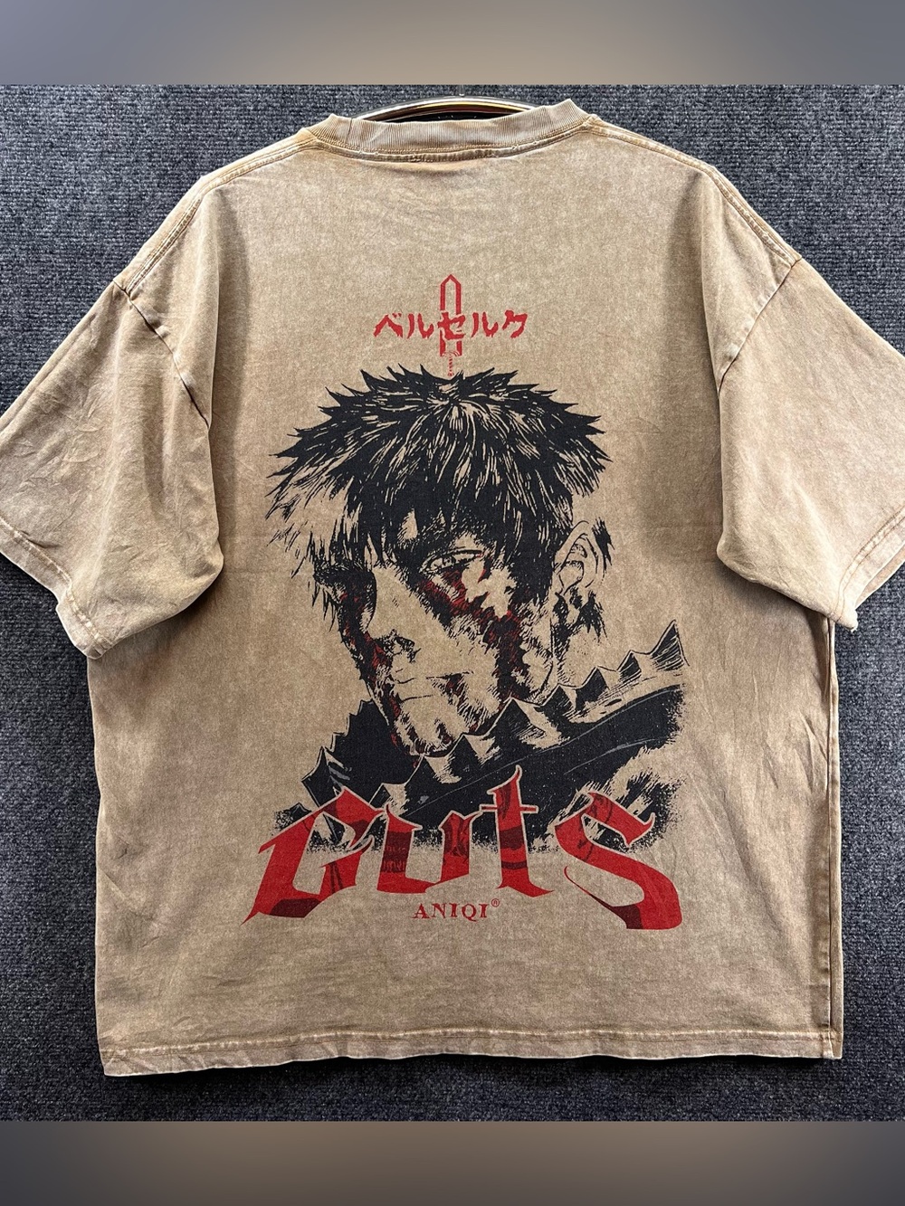 ANIQ Berserk Guts Anime Graphic Shirt Large Brown Acid Wash Streetwear Goth Y2K